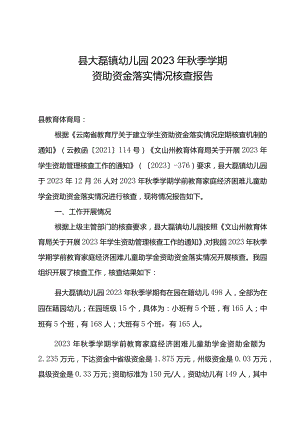 幼儿园2023年秋季学期资助资金落实情况核查报告.docx