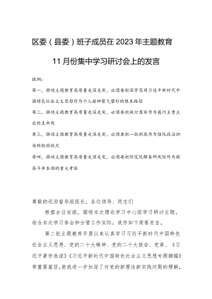 区委（县委）班子成员在2023年主题教育11月份集中学习研讨会上的发言.docx