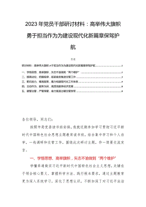 2023年党员干部研讨材料：高举伟大旗帜勇于担当作为为建设现代化新篇章保驾护航.docx