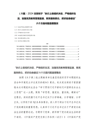 (六篇)2024支部班子“执行上级组织决定、严格组织生活、加强党员教育管理监督、联系服务群众、抓好自身建设”六个方面问题查摆整改.docx