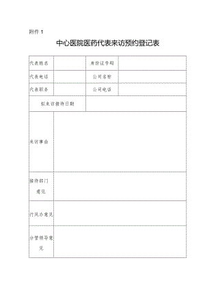 中心医院医药代表来访预约登记表.docx