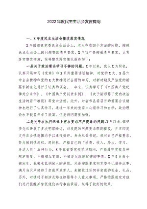 2022年度民主生活会发言提纲.docx
