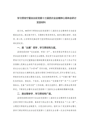 10篇宁夏自治区党委十三届四次全会精神心得体会研讨发言材料.docx