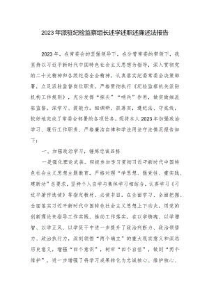 2023年派驻纪检监察组长述学述职述廉述法报告.docx