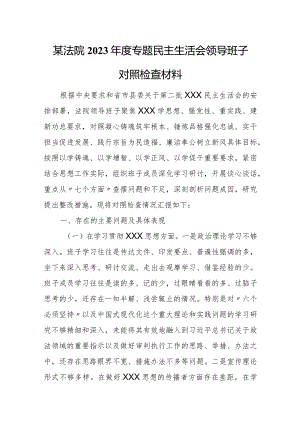 某法院2023年度专题民主生活会领导班子对照检查材料.docx