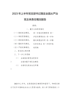 2023年上半年党支部书记落实全面从严治党主体责任情况报告.docx