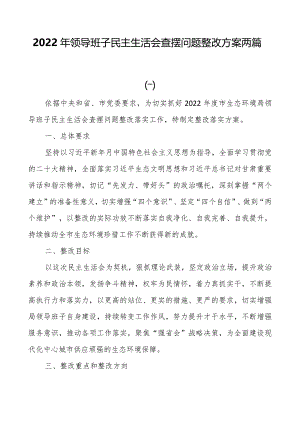 2022年领导班子民主生活会查摆问题整改方案两篇.docx