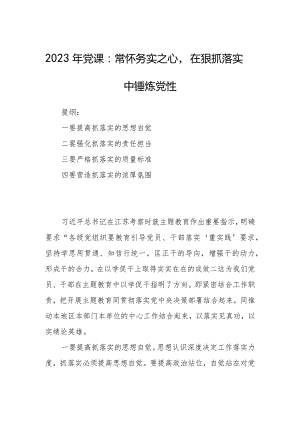 2023年党课：常怀务实之心在狠抓落实中锤炼党性.docx