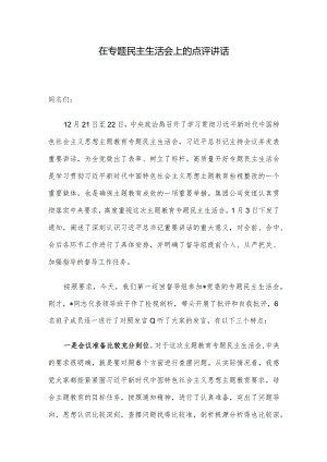 在专题民主生活会上的点评讲话.docx
