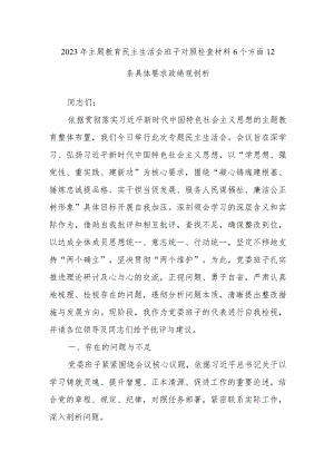2023年主题教育民主生活会班子对照检查材料6个方面12条具体要求政绩观剖析.docx