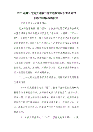 2023年度公司党支部第二批主题教育组织生活会对照检查材料3篇合集.docx