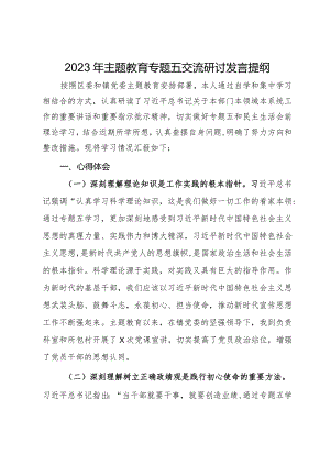2023年主题教育专题五交流研讨发言提纲.docx