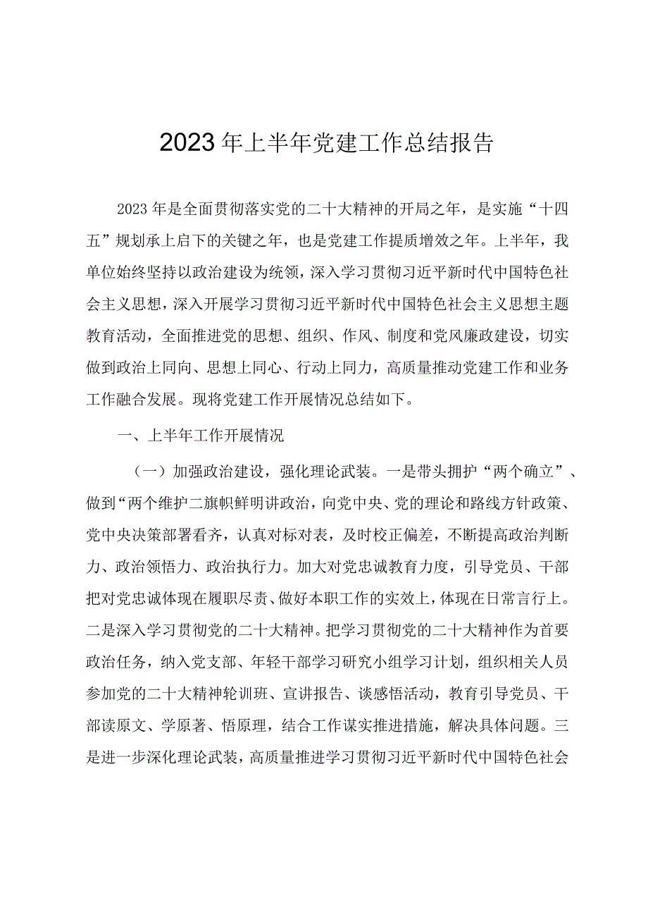 2023年上半年党建工作总结报告(参考范文).docx_第1页