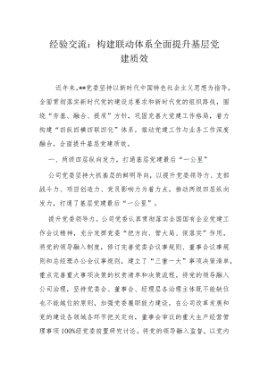 经验交流：构建联动体系全面提升基层党建质效.docx