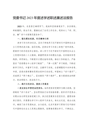 党委书记2023年度述学述职述廉述法报告.docx