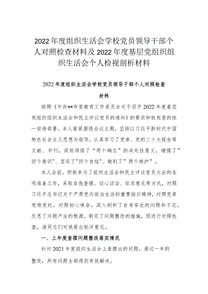 2022年度组织生活会学校党员领导干部个人对照检查材料及2022年度基层党组织组织生活会个人检视剖析材料.docx