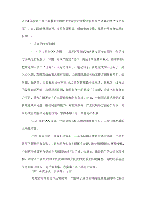 2023年度第二批主题教育专题民主生活会对照检查材料范文.docx