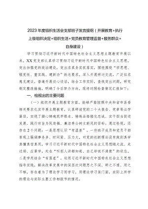 支部班子2023-2024年度班子对照检查发言提纲（开展教育+执行上级组织决定）.docx