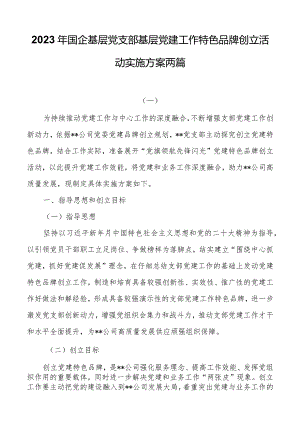 2023年国企基层党支部基层党建工作特色品牌创建活动实施方案两篇.docx