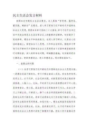 民主生活会发言材料.docx