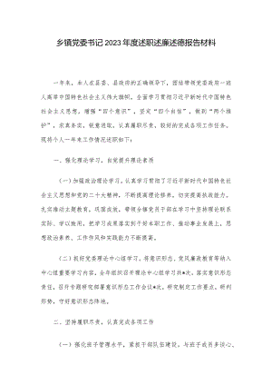 乡镇党委书记2023年度述职述廉述德报告材料.docx