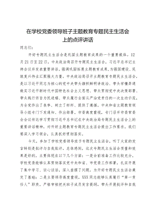 在学校党委领导班子主题教育专题民主生活会上的点评讲话.docx
