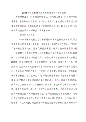 2022年巡视整改专题民主生活会个人发言提纲.docx