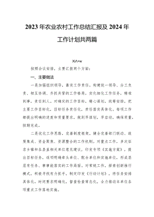 2023年农业农村工作总结汇报及下2024年工作计划共两篇.docx