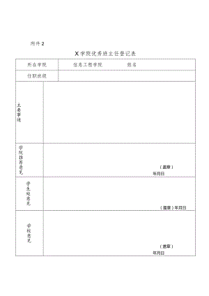X大学优秀班主任登记表模板.docx