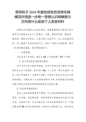 领导班子2024年度检视党员发挥先锋模范作用进一步统一思想认识明确努力方向有什么收获个人发言材料.docx