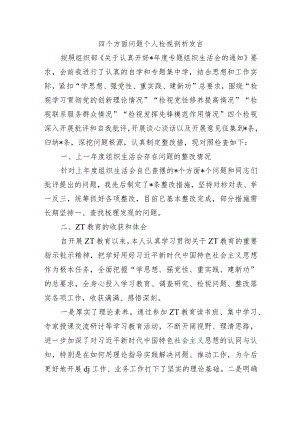 四个方面问题个人检视剖析发言.docx