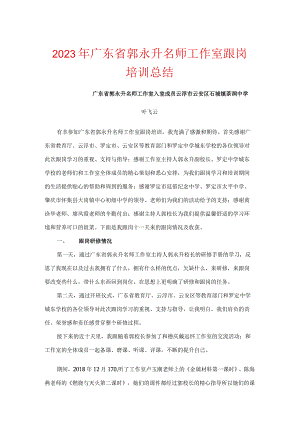 2023年广东省郭永升名师工作室跟岗培训总结叶飞云.docx