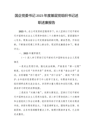国企党委书记2023年度基层党组织书记述职述廉报告.docx