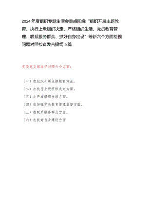 单位班子2024年围绕“组织开展主题教育、执行上级组织决定、严格组织生活、党员教育管理、联系服务群众、抓好自身定设”新六个方面检视问.docx