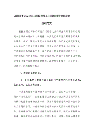 公司班子2024年主题教育民主生活会对照检查发言提纲范文.docx