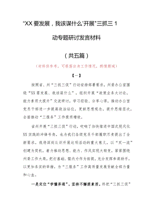 2023年“XX要发展、我该谋什么”三抓三促专题研讨个人心得体会范文（5篇）.docx