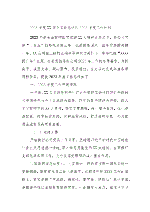2023年度XX国企工作总结和2024年度工作计划.docx