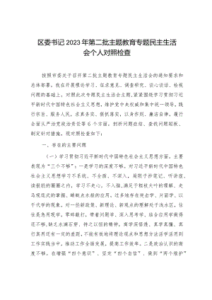 2023年主题教育专题民主生活会个人对照检查区委书记（践行宗旨等6个方面+案例剖析+上年度整改+个人事项）.docx