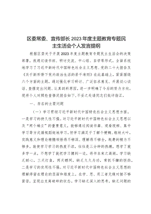 2023年主题教育专题民主生活会个人发言提纲（区委常委、宣传部长）.docx