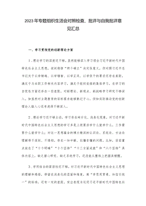2023年专题组织生活会对照检查、批评与自我批评意见汇总.docx