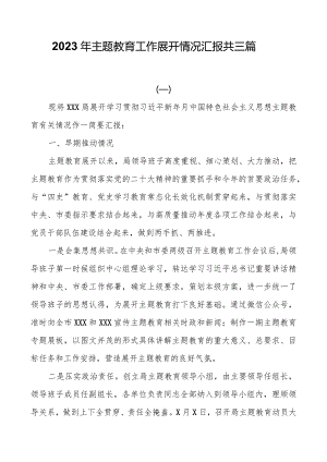 2023年主题教育工作开展情况汇报共三篇.docx