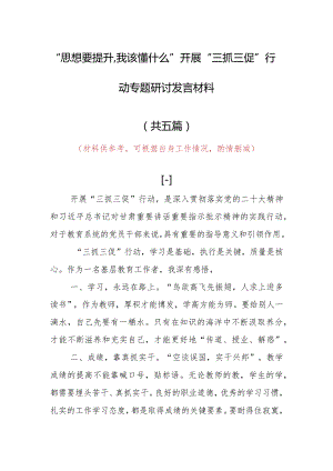 2023年“思想要提升,我该懂什么”三抓三促专题研讨党员心得感想发言材料（5篇）.docx