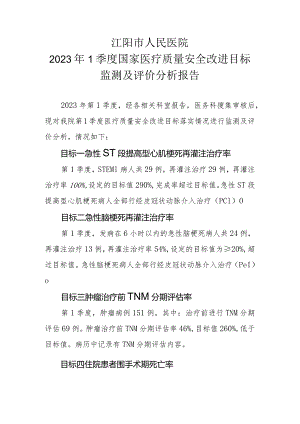 20231季度医院关于国家医疗质量安全改进目标监测评价分析报告.docx