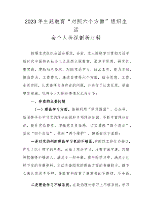 2023年主题教育“对照六个方面”组织生活会个人检视剖析材料.docx