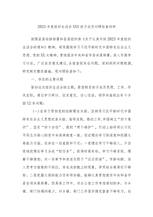 2023年度组织生活会XXX班子成员对照检查材料.docx