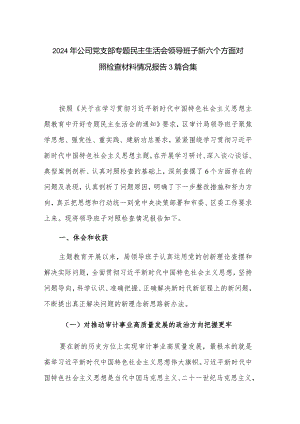 2024年公司党支部专题民主生活会领导班子新六个方面对照检查材料情况报告3篇合集.docx