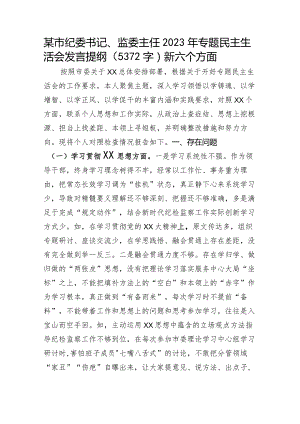 2023年主题教育民主生活会个人对照检查材料市纪委书记（践行宗旨等6个方面）.docx