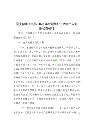 2023年主题教育专题组织生活会个人对照检查材料（党支部班子成员）.docx