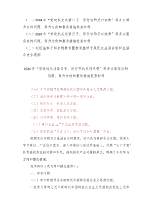 （2篇）“党政机关过紧日子、厉行节约反对浪费”等多方面存在的问题、努力方向和整改措施检查材料.docx