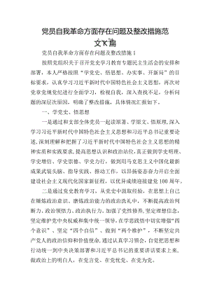 党员自我革命方面存在问题及整改措施范文六篇.docx